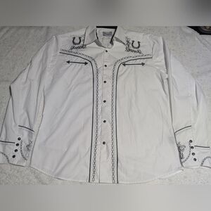 Vintage Ace of Diamond White Western Embroidered Button-Up Shirt•M•Horsehoe